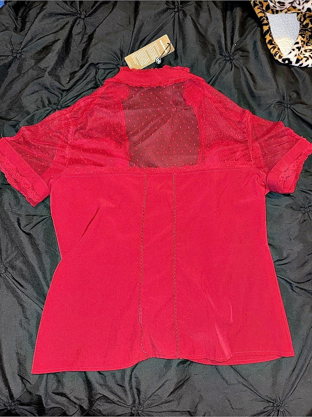 Red Lace Button Down Blouse - Picture 4 of 4